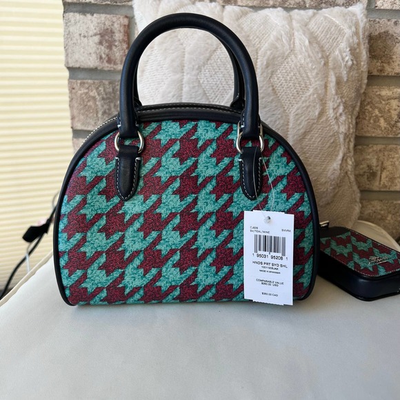COACH Sydney Satchel With Houndstooth Print with Zip Card Wallet - Picture 4 of 7